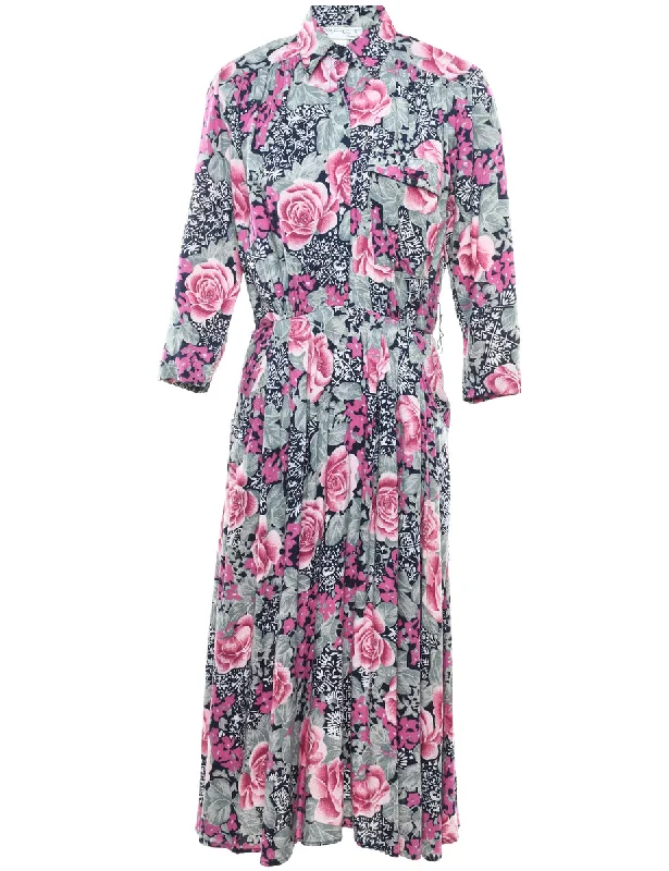 Floral Print Shirt Dress - M Geometric