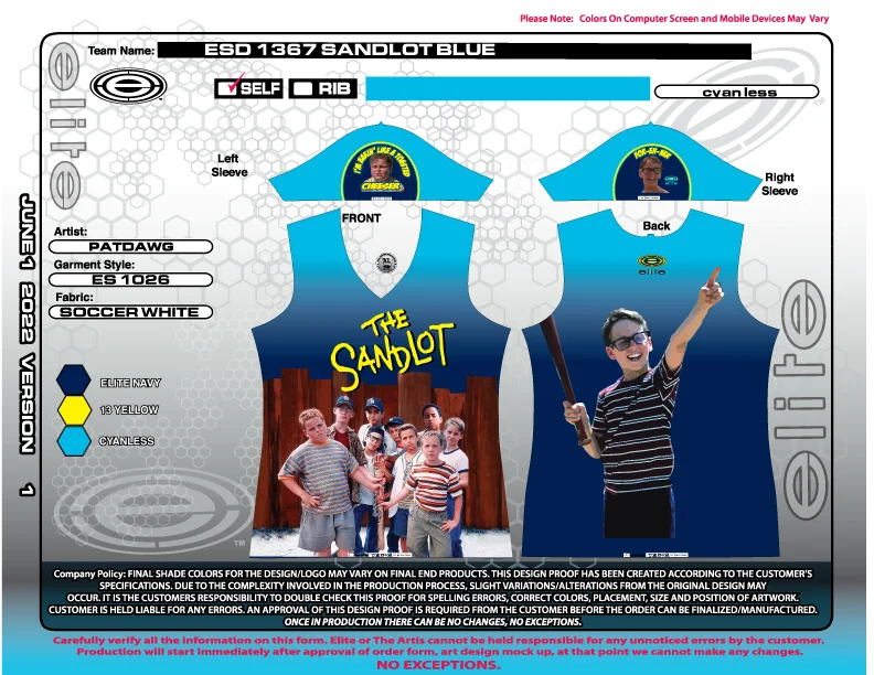 Elite Womens Jersey – Blue Sandlot Monochromatic All - in - one