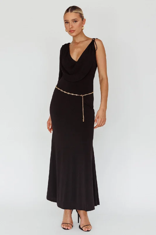 Star Walker One Sleeve Maxi Dress Black Classic Women's Tweed