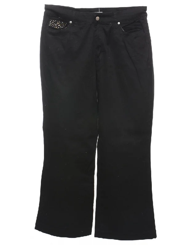 Black Embellished Y2K Trousers - W34 L28 Bohemian Women's Free