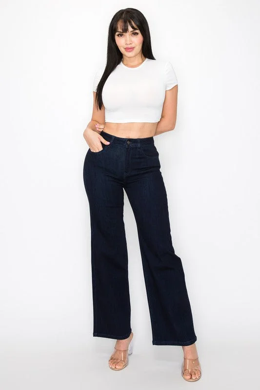 Dark High Rise Wide Leg Jeans Luxurious Women's High -  end