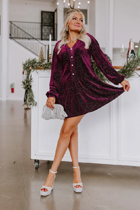 Wine Tasting Velvet Shift Dress In Royal Plum Tough Women's Military - inspired