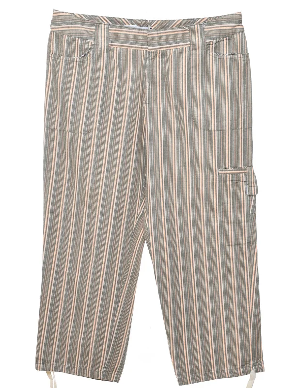 Grey & Peach Cropped Y2K Cargo Trousers - W36 L25 Dapper Women's Bow - adorned