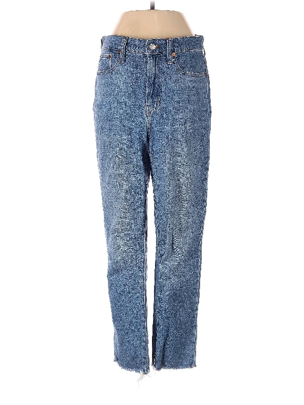 Mid-Rise Straight-leg Jeans in Light Wash Artistic Women's Hand - painted