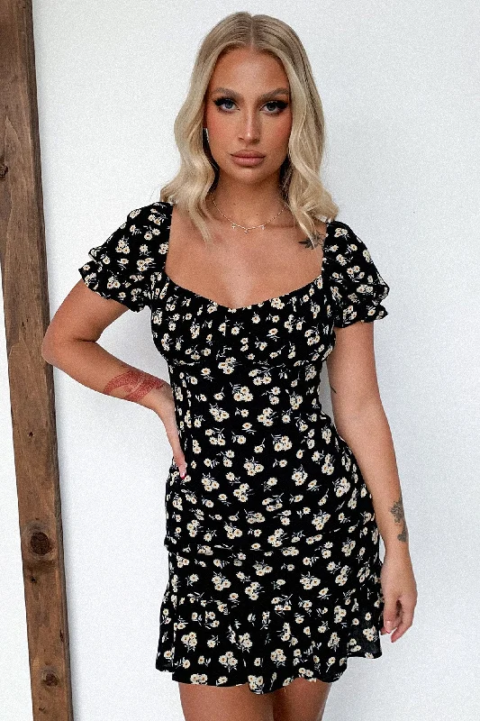 Regina Dress - Black Floral Monochromatic All - in - one