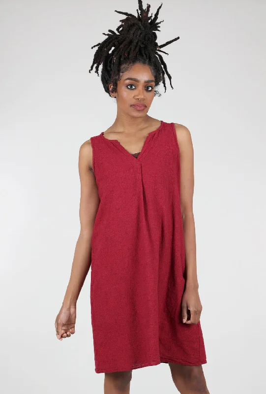 Crosshatch Split-Neck Dress, Cardinal Relaxed Women's Beachy