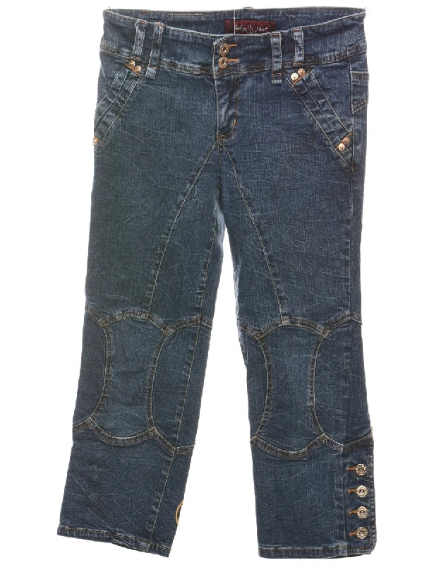 Cropped Medium Wash Embroidered Baby Phat Y2K Jeans - W27 L22 European
