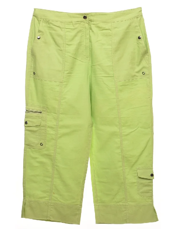 Lime Green Y2K Cargo Trousers - W34 L24 Polished Women's Silk