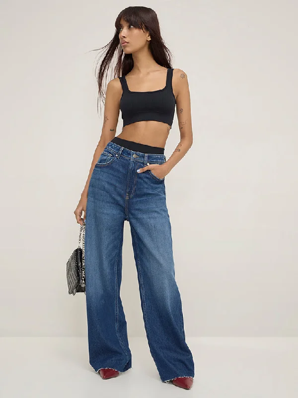 Nuon Blue Straight - Fit High - Rise Jeans Youthful Women's Pop