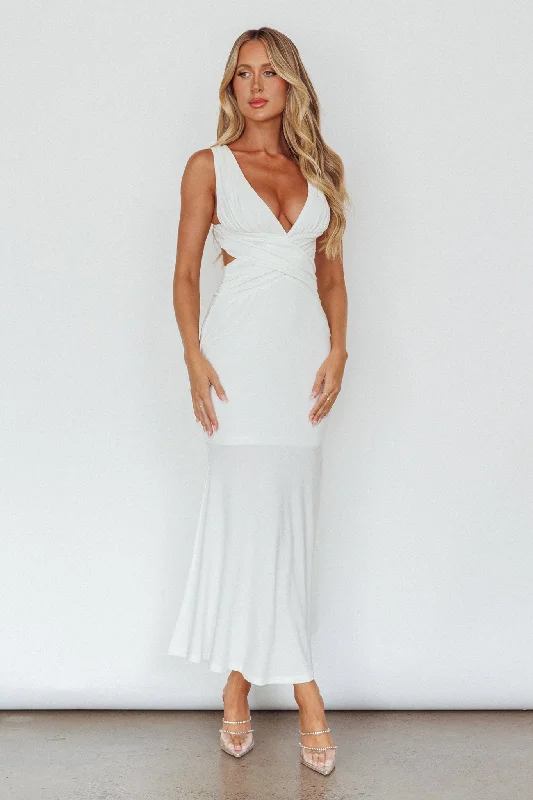 Alethia Cross Back Midi Dress White Sophisticated Women's Tailored