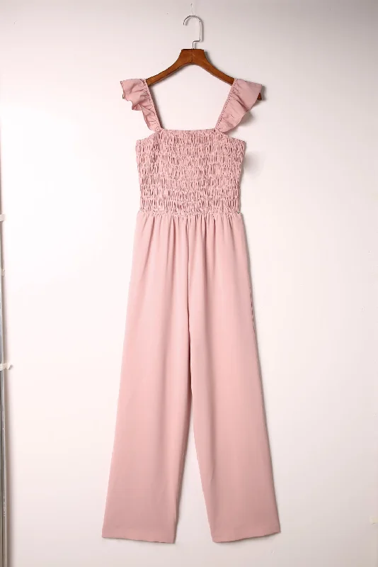 Ruffle Shoulder Smocked Pocket Jumpsuit Modern Women's 