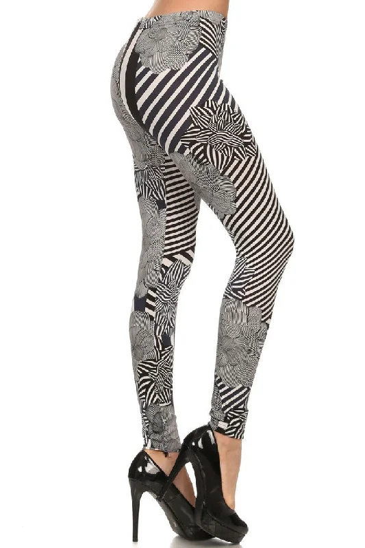 Geometric Stripes Velour Legging Stylish Women's Tropical 