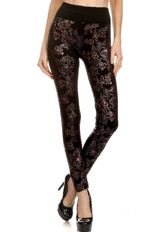 Rose Gold Etched Fleece Lined Legging Luxurious Women's High -  end