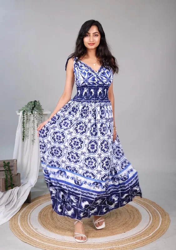 Wester Porcelain Print Maxi Dress Geometric