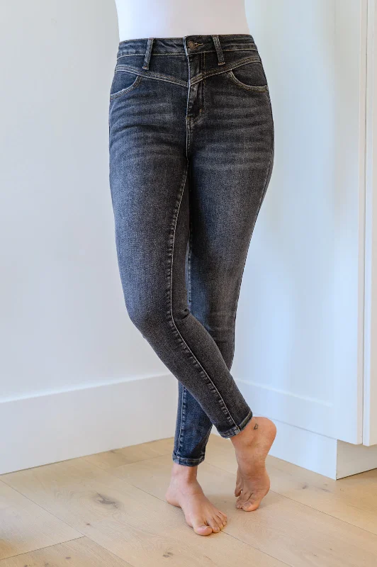 Judy Blue High Waist Front Yoke Skinny Black Wash Jeans Street