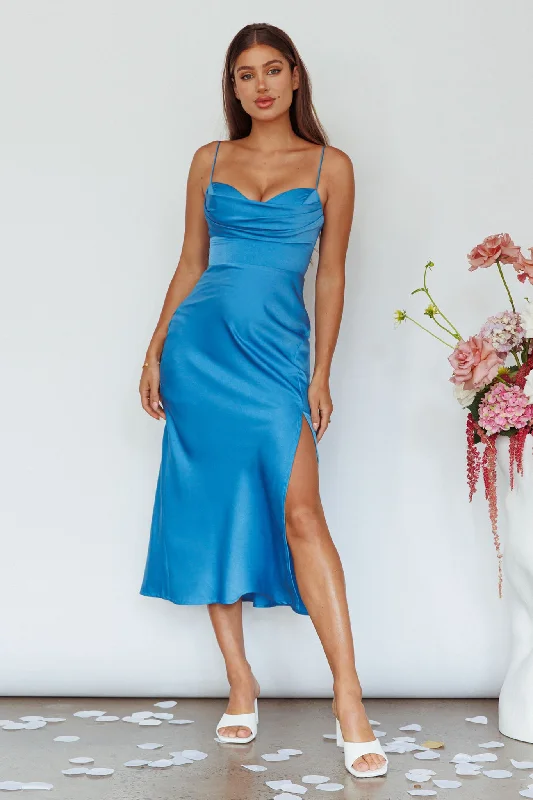 Giorgette Side Split Midi Dress Blue French