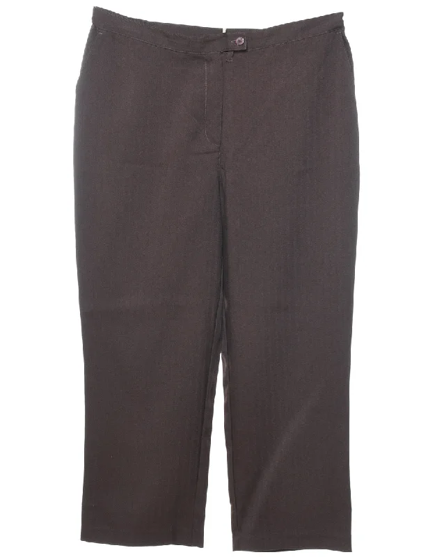 High Waist Dark Brown Cropped Trousers - W37 L28 Gym