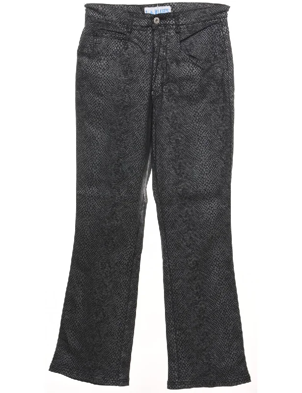 Black Flared Snakeskin Jeans - W28 L30 Trendy Women's Oversized