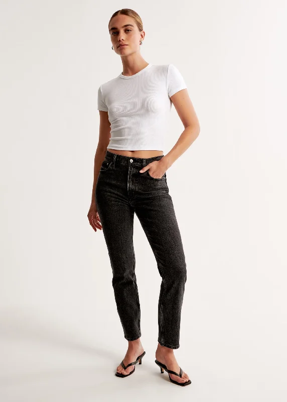 Women's Plain Mom Jeans,Black Sustainable Organic