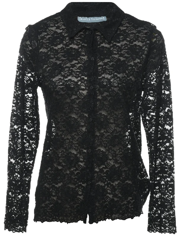Black Lace Shirt - M Casual Women's Japanese 