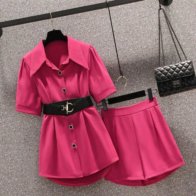 Absidee Coord Set with Belt Laid - back Women's Style