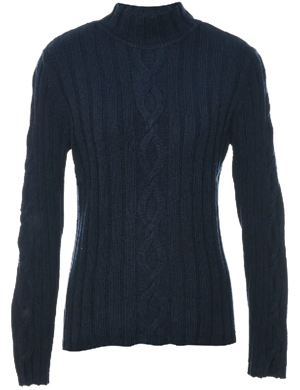 Black Cable Knit Jumper - M Feminine Women's Soft 
