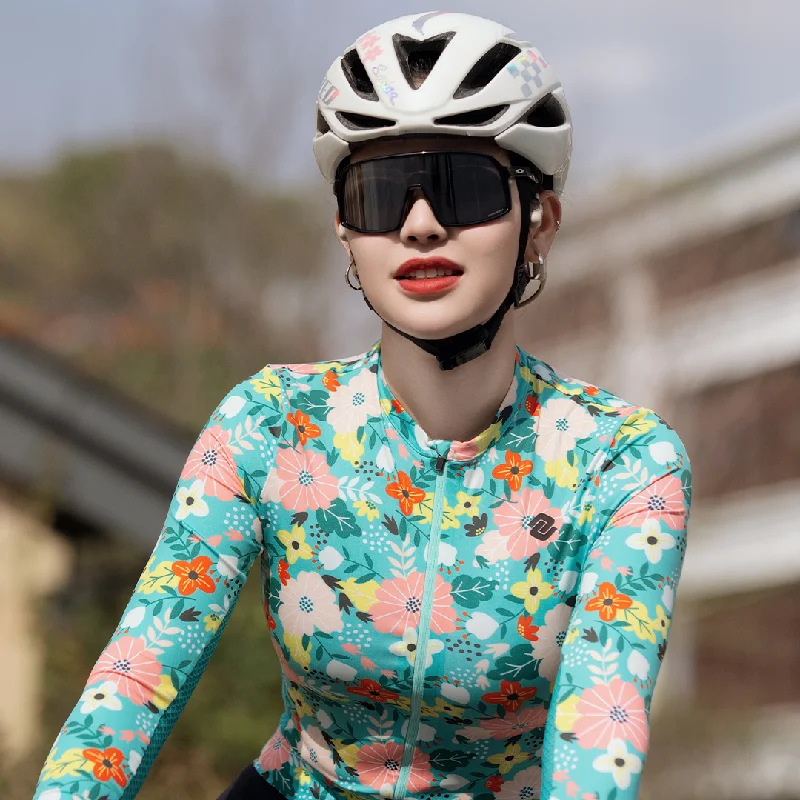 Sweet LS Floral Blue Women Jersey Compression
