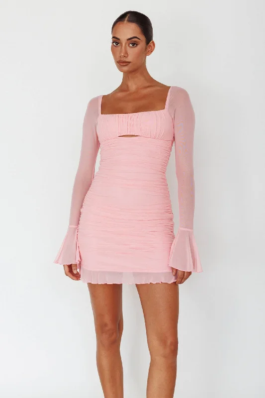 In Bloom Flared Cuff Mini Dress Pink Classic Women's Pin - striped
