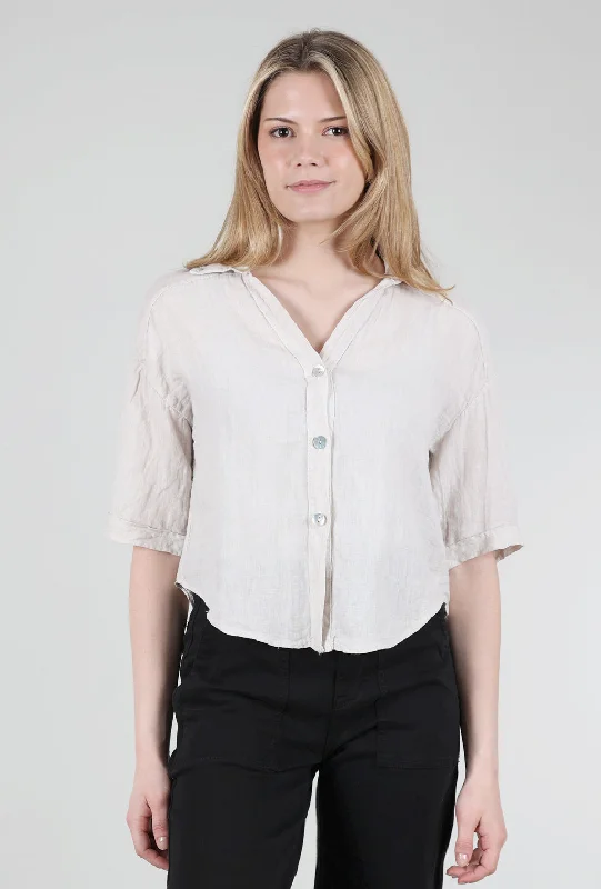 Crop Linen Blouson Jacket, Sand British Gentlewoman Style
