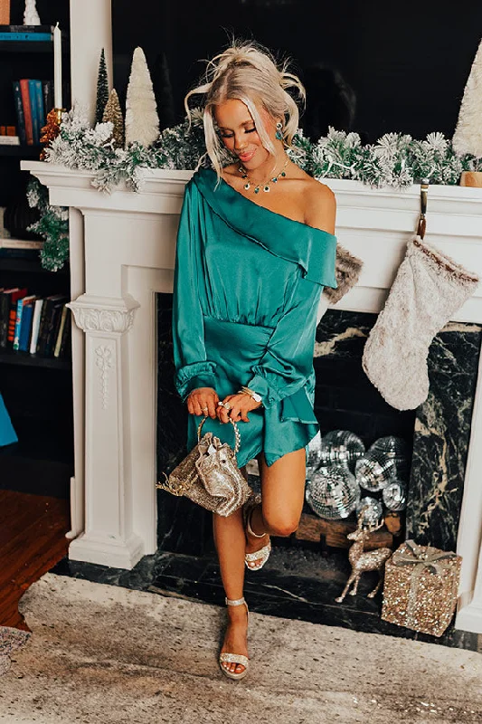 Statement Maker Satin Mini Dress In Hunter Green Sporty Women's Athleisure 