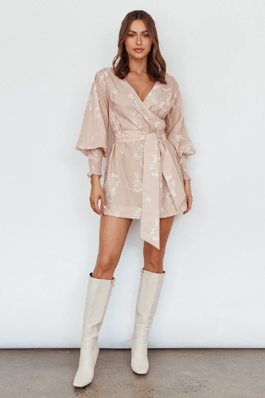 New Wave Long Sleeve Wrap Dress Sand Stylish Women's Tropical 