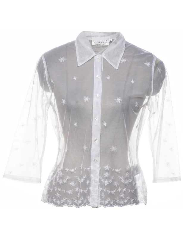 Sheer Effect White Shirt - M Sophisticated Women's 