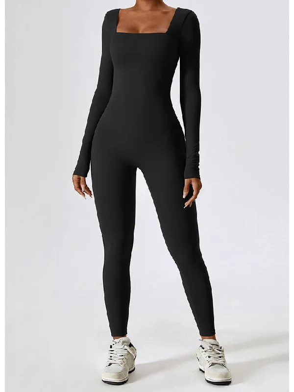 Square Neck Long Sleeve Sports Jumpsuit Disco