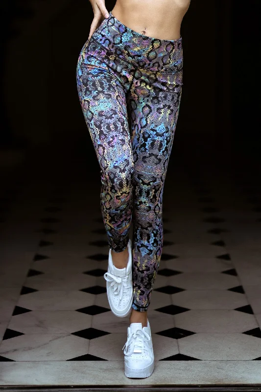Iridescent Snake Print Workout Leggings Modern Women's Tech