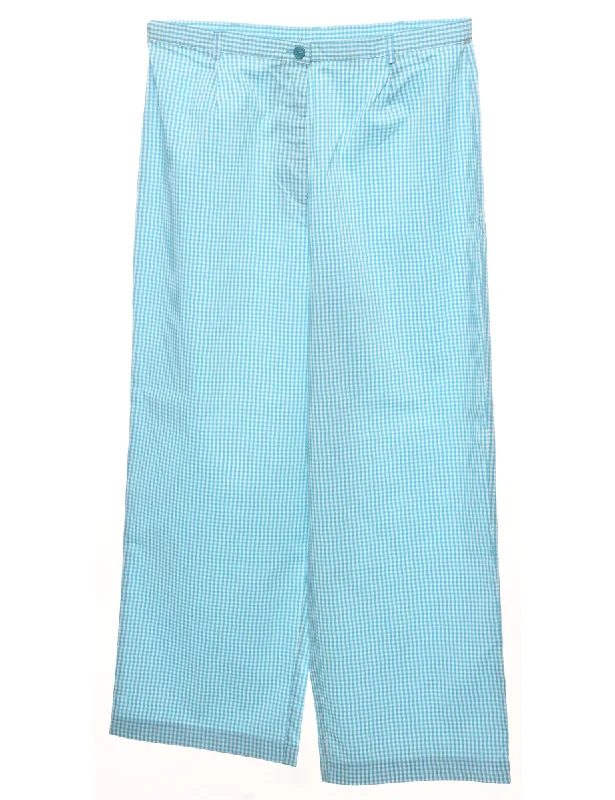 Gingham Pattern Blue & White Trousers - W32 L30 Feminine Women's Style 