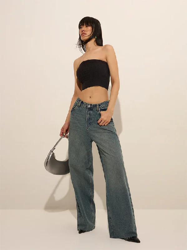 Nuon Dark Blue Straight - Fit Low - Rise Jeans  Bold Women's Statement