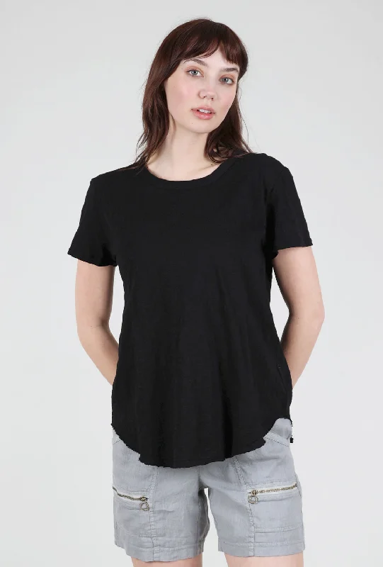 Crewneck Curve Hem Tee, Black Athletic Women's High - 