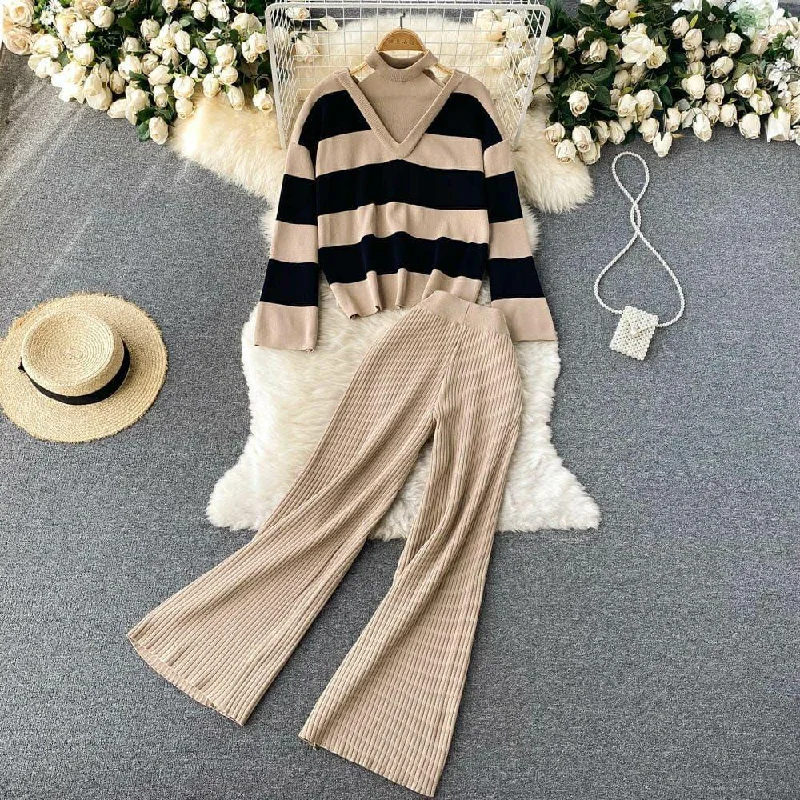 Naomi Striped Woolen Coord Set Practical Women's Quick - dry