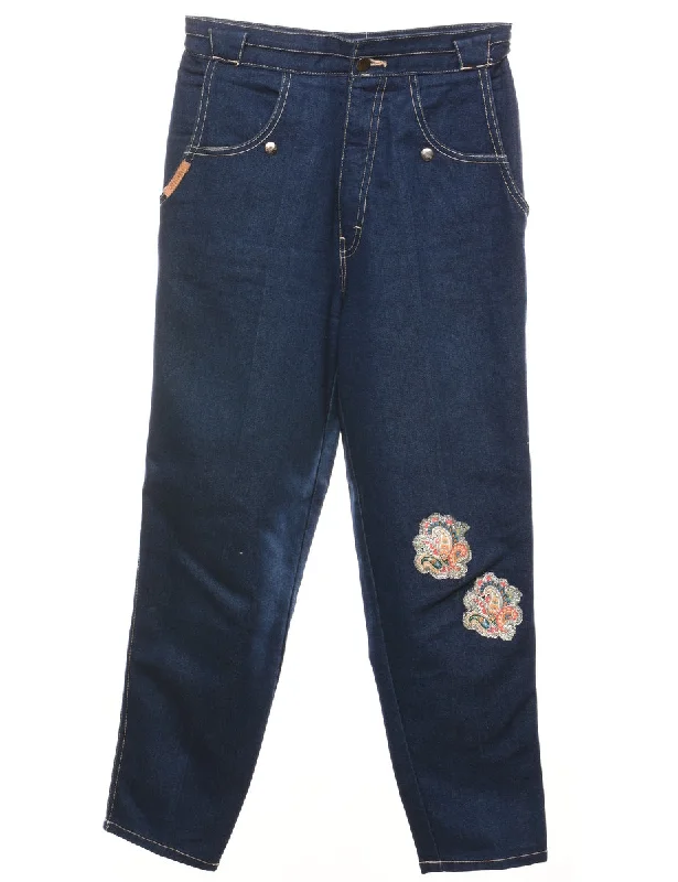 Medium Wash Paisley Design Tapered Jeans - W28 L25 Monochromatic All - in - one