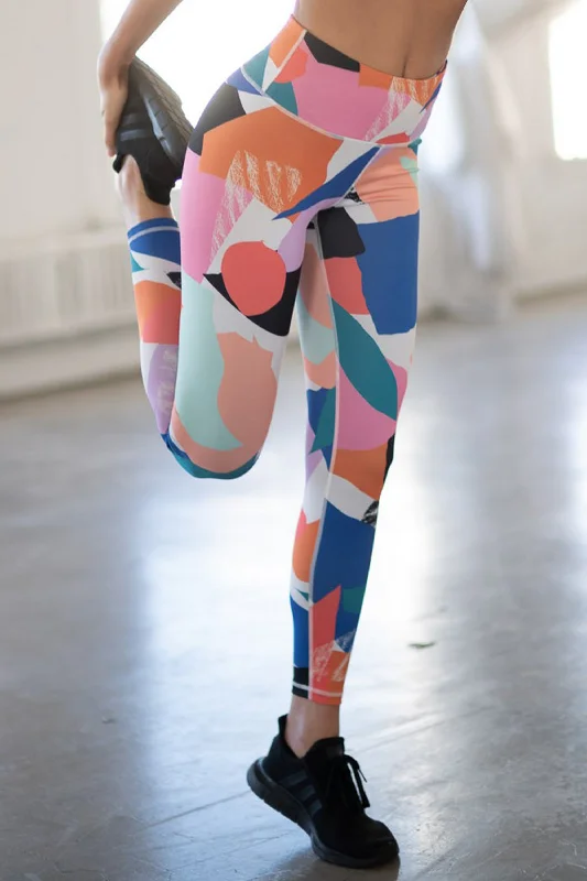 Abstract Modern Geo Shapes Printed Leggings Athletic Women's High - 