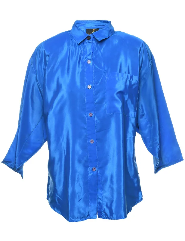 Blue Evening Blouse - L Artistic Women's Hand - painted
