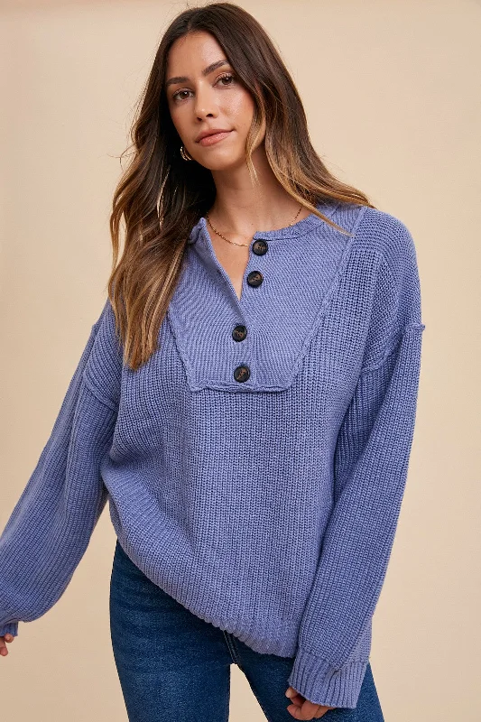 Periwinkle Front Button Knit Sweater Unique Women's Upcycled