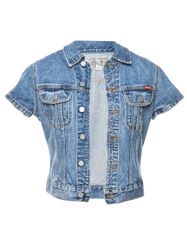 Cropped Light Wash Sleeveless Denim Jacket - M Preppy Women's College
