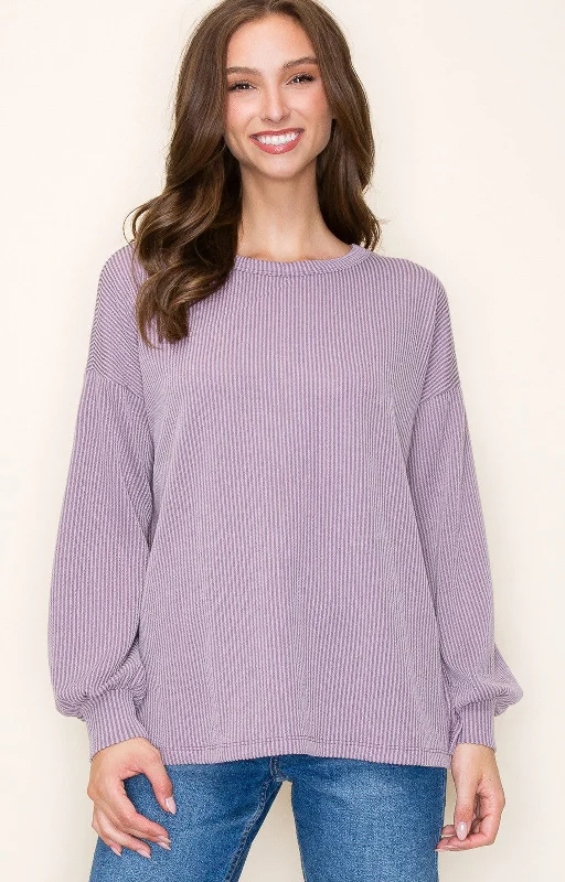 Lavender Ribbed Long Sleeve Top Practical Women's Multi - 