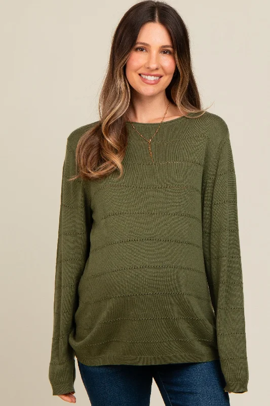 Olive Knit Stitch Detail Long Sleeve Maternity Sweater Top Practical Women's Quick - dry