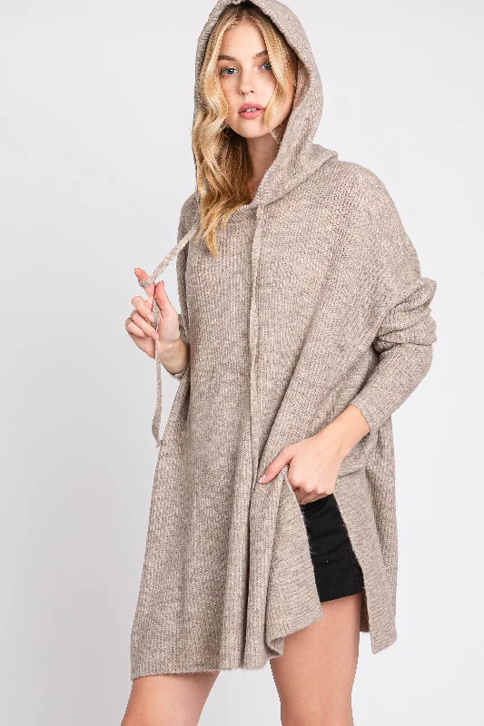 Mocha Knit Hooded Side Slit Sweater Bohemian Women's Free