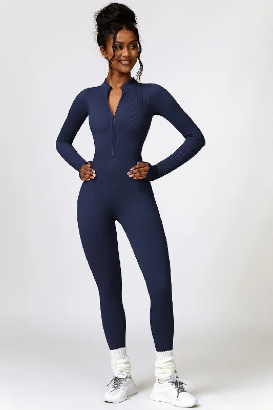 Half Zip Long Sleeve Active Jumpsuit Sleek Women's 
