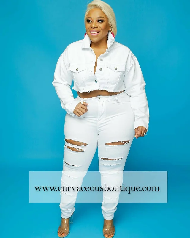 White Ripped High Waisted  Jeans Bold Women's Animal Print