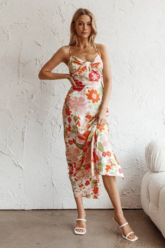 Sea Change Twist Bust Midi Dress Floral White Hip Women's Retro