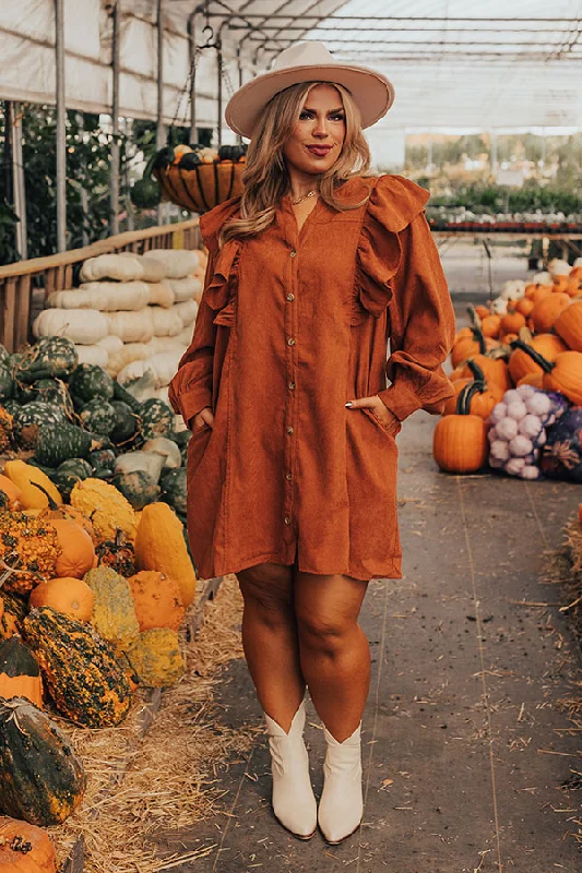 Boston Chill Corduroy Dress in Rust Curves French